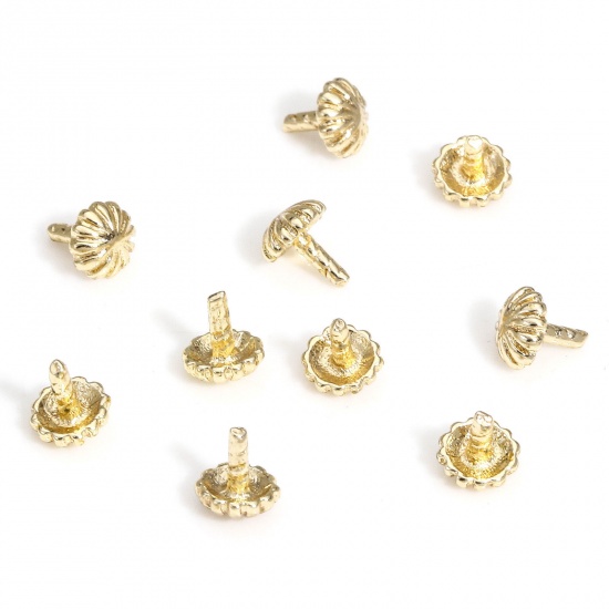 Picture of 5 PCs Brass Beads Caps Daisy Flower 14K Real Gold Plated 3.5mm Dia.                                                                                                                                                                                           