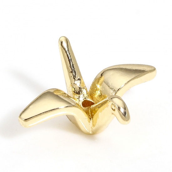 Picture of 1 Piece Brass Origami Charms 14K Real Gold Plated Origami Crane 3D 13mm x 10mm                                                                                                                                                                                