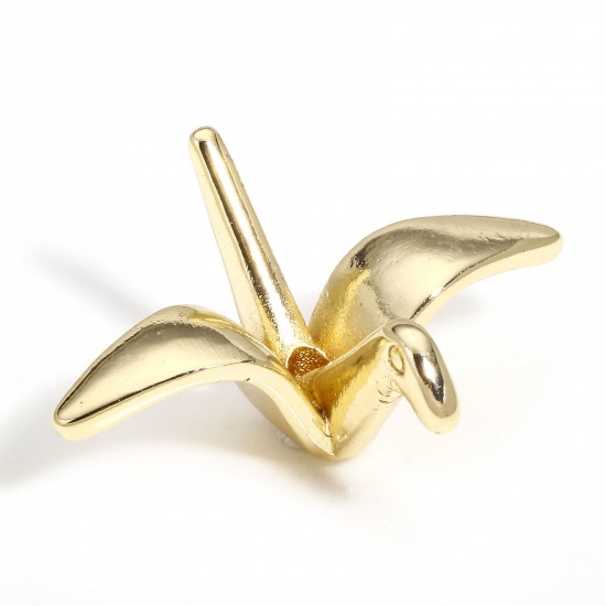 Picture of 1 Piece Brass Origami Charms 14K Real Gold Plated Origami Crane 3D 25mm x 19.5mm                                                                                                                                                                              