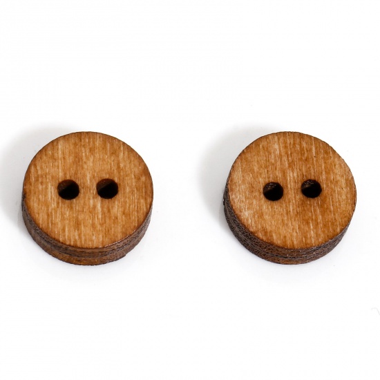 Picture of 20 PCs Wood Buttons Scrapbooking 2 Holes Round Dark Brown 12mm Dia.