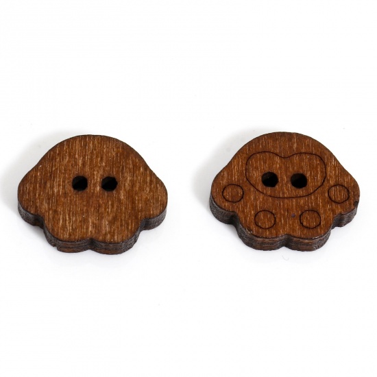 Picture of 20 PCs Wood Buttons Scrapbooking 2 Holes Dark Brown Bear Paw Print 18mm x 14mm