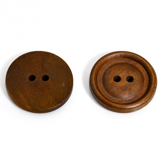 Picture of 20 PCs Wood Buttons Scrapbooking 2 Holes Round Dark Brown 25mm Dia.