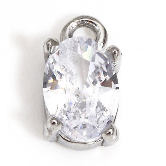 Image de 1 Pièce Breloques en 304 Acier Inoxydable Respectueux de la Nature Géométrique Ovale Argent Mat à Strass Transparent 9mm x 5mm