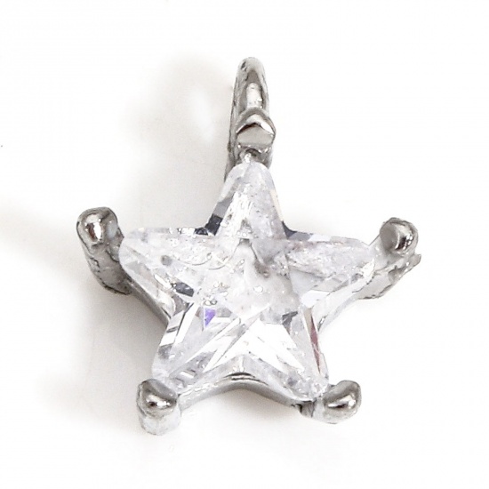 Image de 1 Pièce Breloques en 304 Acier Inoxydable Respectueux de la Nature Géométrique Etoile Argent Mat à Strass Transparent 10mm x 8.5mm