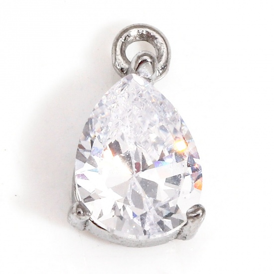 Image de 1 Pièce Breloques en 304 Acier Inoxydable Respectueux de la Nature Géométrique Goutte d'Eau Argent Mat à Strass Transparent 11.5mm x 6.5mm
