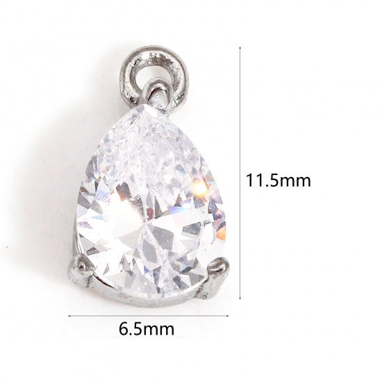 Image de 1 Pièce Breloques en 304 Acier Inoxydable Respectueux de la Nature Géométrique Goutte d'Eau Argent Mat à Strass Transparent 11.5mm x 6.5mm