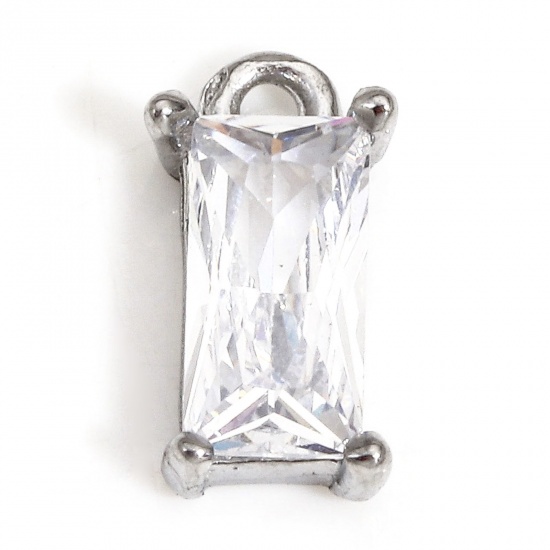 Image de 1 Pièce Breloques en 304 Acier Inoxydable Respectueux de la Nature Géométrique Rectangle Argent Mat à Strass Transparent 11mm x 5.5mm