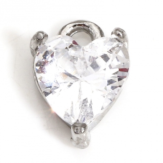 Image de 1 Pièce Breloques en 304 Acier Inoxydable Respectueux de la Nature Géométrique Cœur Argent Mat à Strass Transparent 8.5mm x 6mm