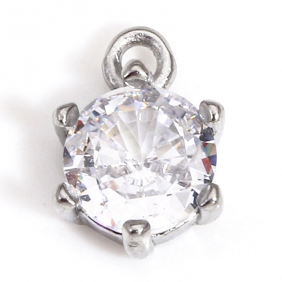 Image de 1 Pièce Breloques en 304 Acier Inoxydable Respectueux de la Nature Géométrique Polygone Argent Mat à Strass Transparent 10mm x 7mm