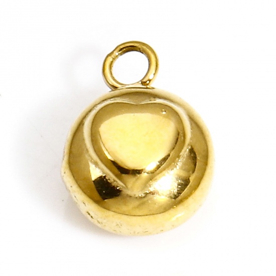 Bild von 1 Stück Umweltfreundliche Vakuumbeschichtung 304 Edelstahl Valentinstag Charms Rund Vergoldet Herz 9mm x 6.5mm