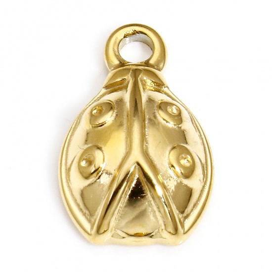 Bild von 1 Stück Umweltfreundliche Vakuumbeschichtung 304 Edelstahl Insekt Charms Marienkäfer Vergoldet 13.5mm x 8.5mm