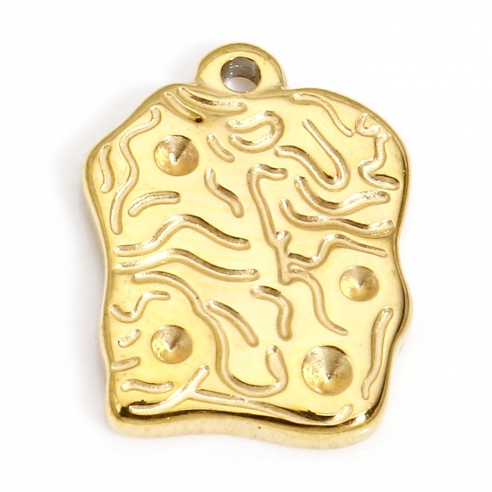 Bild von 1 Stück Umweltfreundliche Vakuumbeschichtung 304 Edelstahl Gehämmert Charms Unregelmäßig Vergoldet Geschnitzte Muster 14.5mm x 10.5mm
