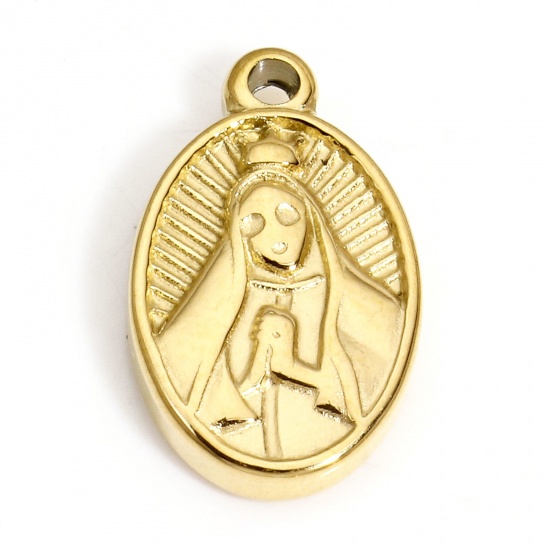 Bild von 1 Stück Umweltfreundliche Vakuumbeschichtung 304 Edelstahl Religiös Charms Oval Vergoldet 16mm x 9.5mm
