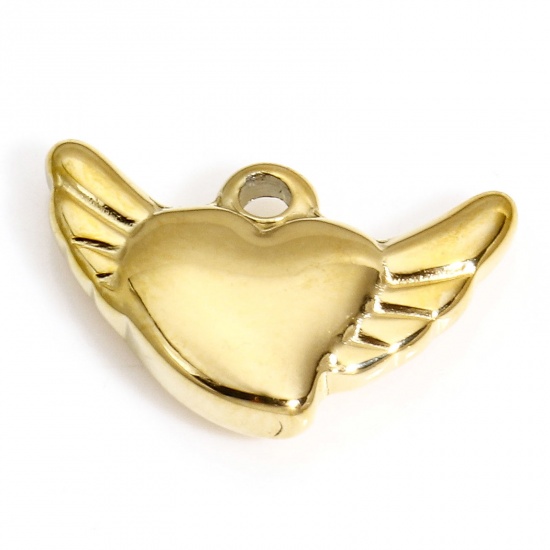 Bild von 1 Stück Umweltfreundliche Vakuumbeschichtung 304 Edelstahl Valentinstag Charms Engel Vergoldet Herz 16mm x 10mm
