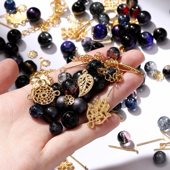 Picture of 1 Packet (30g) Zinc Based Alloy & Glass Beads Charms DIY Kits For Bracelet Necklace Jewelry Making Handmade Accessories Golden Black At Random Mixed