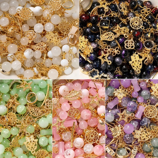 Picture of 1 Packet (30g) Zinc Based Alloy & Glass Beads Charms DIY Kits For Bracelet Necklace Jewelry Making Handmade Accessories Golden At Random Mixed Color