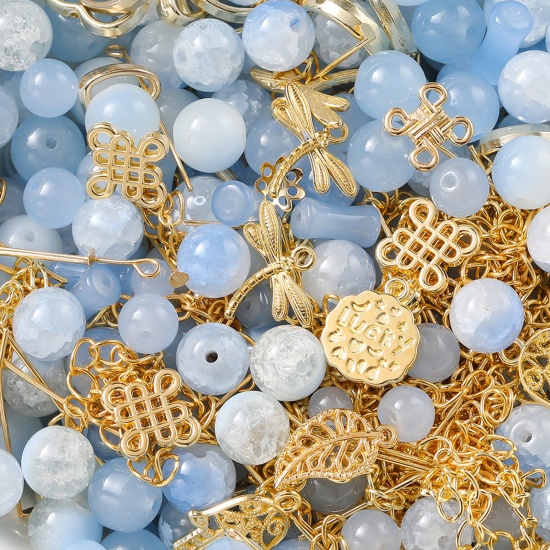 Immagine di (30g) 1 Pacchetto Lega di Zinco + Vetro Kit Fai-da-te Perline per Braccialetti, Collana, Gioielli, Accessori Fatti a Mano Oro Azzurro A Caso Misto