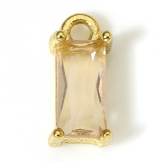 Picture of 2 PCs Brass & Glass Charms 18K Real Gold Plated Champagne Rectangle 10mm x 5mm