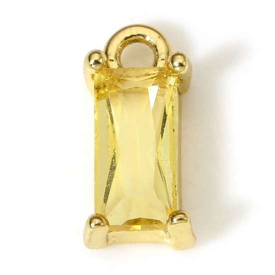Picture of 2 PCs Brass & Glass Charms 18K Real Gold Plated Yellow Rectangle 10mm x 5mm