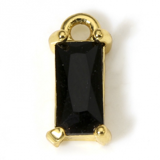 Picture of 2 PCs Brass & Glass Charms 18K Real Gold Plated Black Rectangle 10mm x 5mm