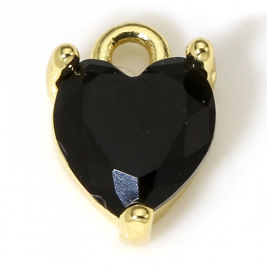 Immagine di 2 Pz Ottone & Vetro San Valentino Charms Cuore 18K Vero Oro Placcato Nero 9mm x 6mm