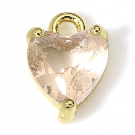 Immagine di 2 Pz Ottone & Vetro San Valentino Charms Cuore 18K Vero Oro Placcato Champagne 9mm x 6mm