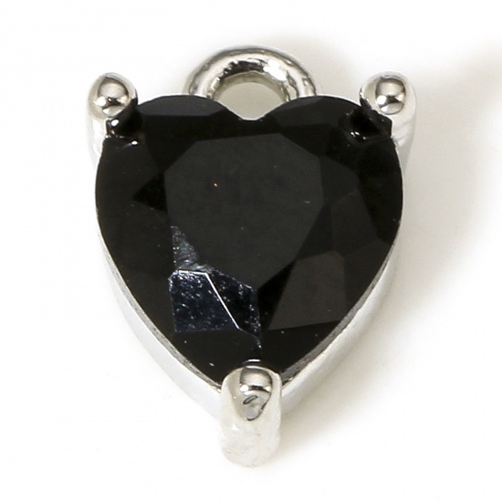 Immagine di 2 Pz Ottone & Vetro San Valentino Charms Cuore Vero Platino Placcato Nero 9mm x 6mm