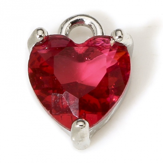 Immagine di 2 Pz Ottone & Vetro San Valentino Charms Cuore Vero Platino Placcato Rosso 9mm x 6mm