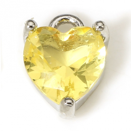 Immagine di 2 Pz Ottone & Vetro San Valentino Charms Cuore Vero Platino Placcato Giallo 9mm x 6mm