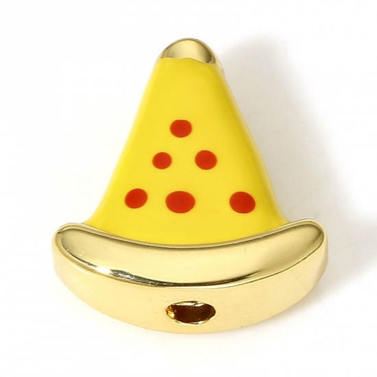 Immagine di 1 Pz Ottone Perline per la Creazione di Gioielli con Ciondoli Fai-da-te Colore Oro 18K Giallo Cappello Polka Dot Smalto Circa 12mmx 11.5mm, Foro:Circa 1.8mm