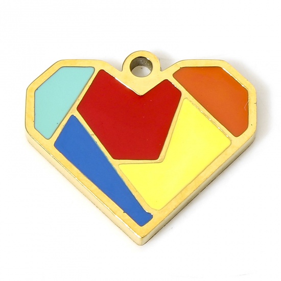 Picture of 1 Piece Vacuum Plating 304 Stainless Steel Charms 18K Gold Plated Heart Jigsaw 15mm x 13mm