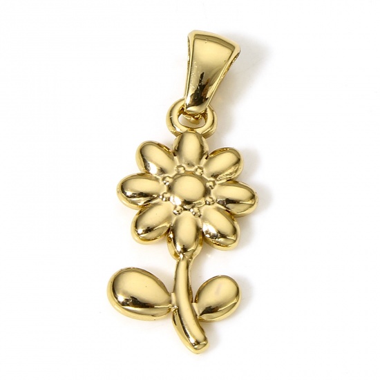 Picture of 1 Piece 304 Stainless Steel Charms 18K Gold Color Flower Leaves 27mm x 12mm