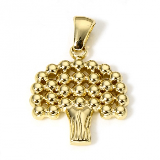 Picture of 1 Piece 304 Stainless Steel Charms 18K Gold Color Mushroom 28mm x 18.5mm
