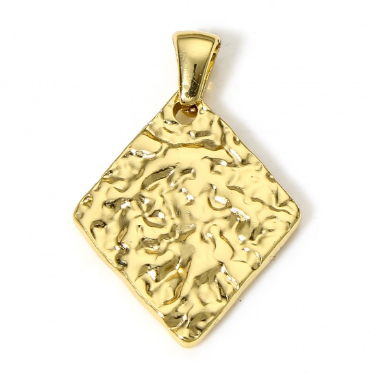 Immagine di 1 Pz 304 Acciaio Inossidabile Ciondoli Pendenti Placcato Oro 18K Rombo Struttura 29mm x 20mm