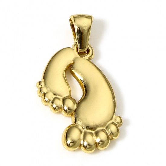 Imagen de 1 Unidad 304 Acero Inoxidable Colgantes Charms Chapado en Oro de 18K Pies 26mm x 16mm