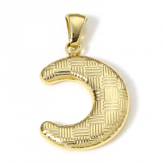 Bild von 1 Stück 304 Edelstahl Charm-Anhänger 18K Vergoldet Halbmond Webart Texturiert 29mm x 18mm