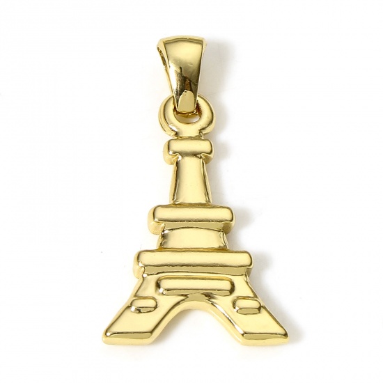 Immagine di 1 Pz Placcatura Sottovuoto 304 Acciaio Inossidabile Ciondoli Pendenti Torre Eiffel Placcato Oro 18K 29mm x 16mm