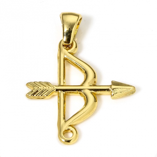 Bild von 1 Stück 304 Edelstahl Charm-Anhänger 18K Vergoldet Pfeil und Bogen 28mm x 21mm