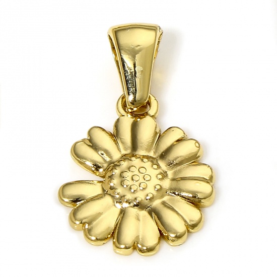 Bild von 1 Stück 304 Edelstahl Charm-Anhänger 18K Vergoldet Gänseblümchen 20mm x 12mm