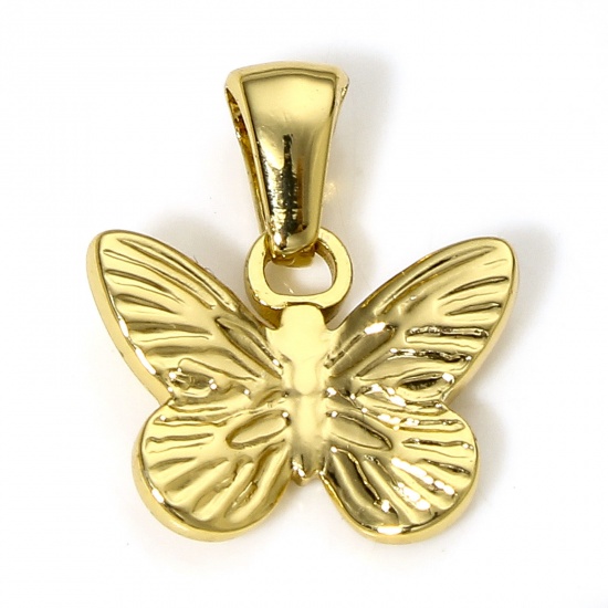 Bild von 1 Stück 304 Edelstahl Charm-Anhänger 18K Vergoldet Schmetterling 18mm x 15mm