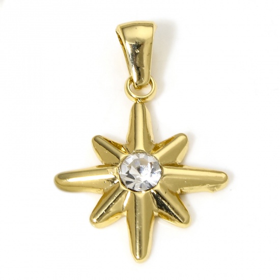 Bild von 1 Stück 304 Edelstahl Charm-Anhänger 18K Vergoldet Stern 27mm x 18mm