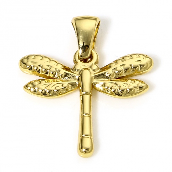 Bild von 1 Stück 304 Edelstahl Charm-Anhänger 18K Vergoldet Libellen 23mm x 20mm