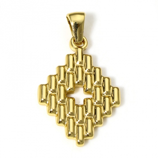 Picture of 1 Piece 304 Stainless Steel Pendants 18K Gold Color Rhombus 3.1cm x 1.8cm