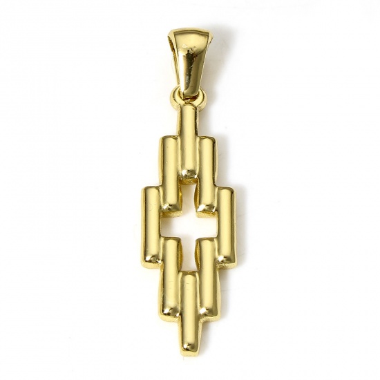 Picture of 1 Piece 304 Stainless Steel Pendants 18K Gold Color Rhombus 3.3cm x 0.9cm