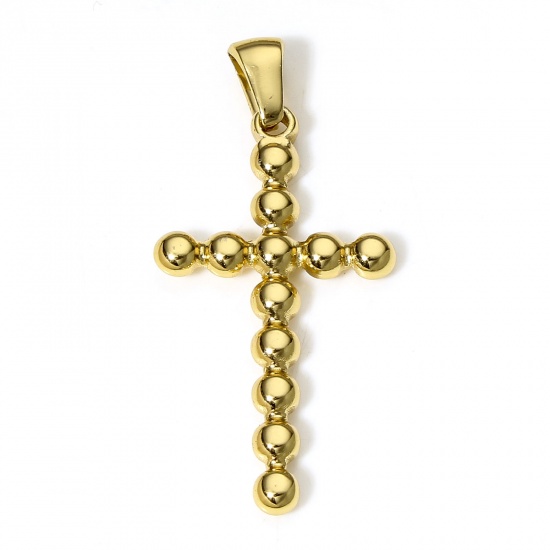 Picture of 1 Piece 304 Stainless Steel Pendants 18K Gold Color Cross 3.9cm x 1.8cm