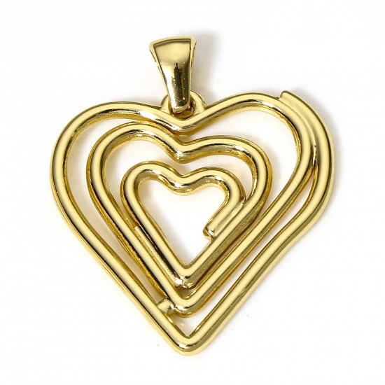 Picture of 1 Piece 304 Stainless Steel Pendants 18K Gold Color Heart Spiral 3.1cm x 2.6cm