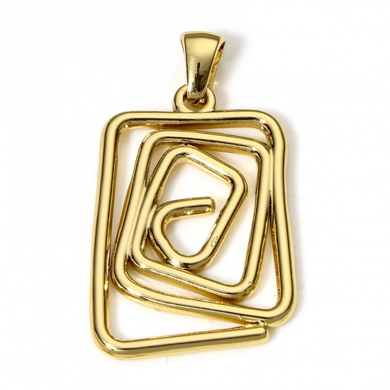 Picture of 1 Piece 304 Stainless Steel Pendants 18K Gold Color Rectangle Spiral 3.4cm x 1.9cm