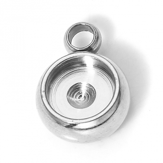 Picture of 5 PCs 304 Stainless Steel Charms Silver Tone Round Cabochon Settings (Fits 4mm Dia.) 8mm x 6mm