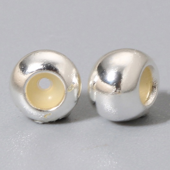 Picture of 10 PCs Brass Rubber Stopper Slider Adjustable Beads Round Silver Plated 3mm Dia.