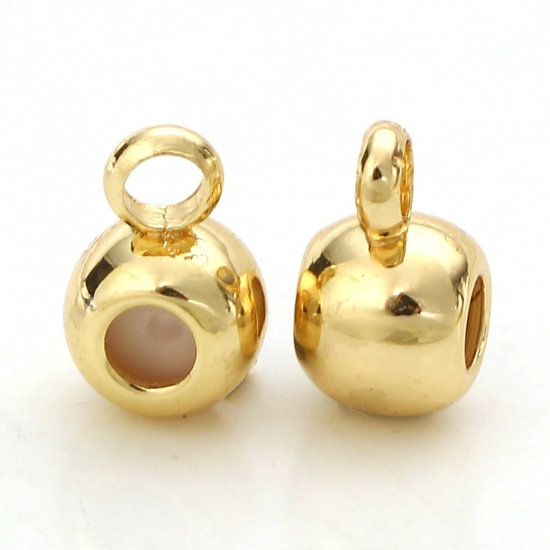 Picture of 10 PCs Brass Rubber Stopper Slider Adjustable Beads Round 14K Gold Plated With Loop 5mm x 3mm